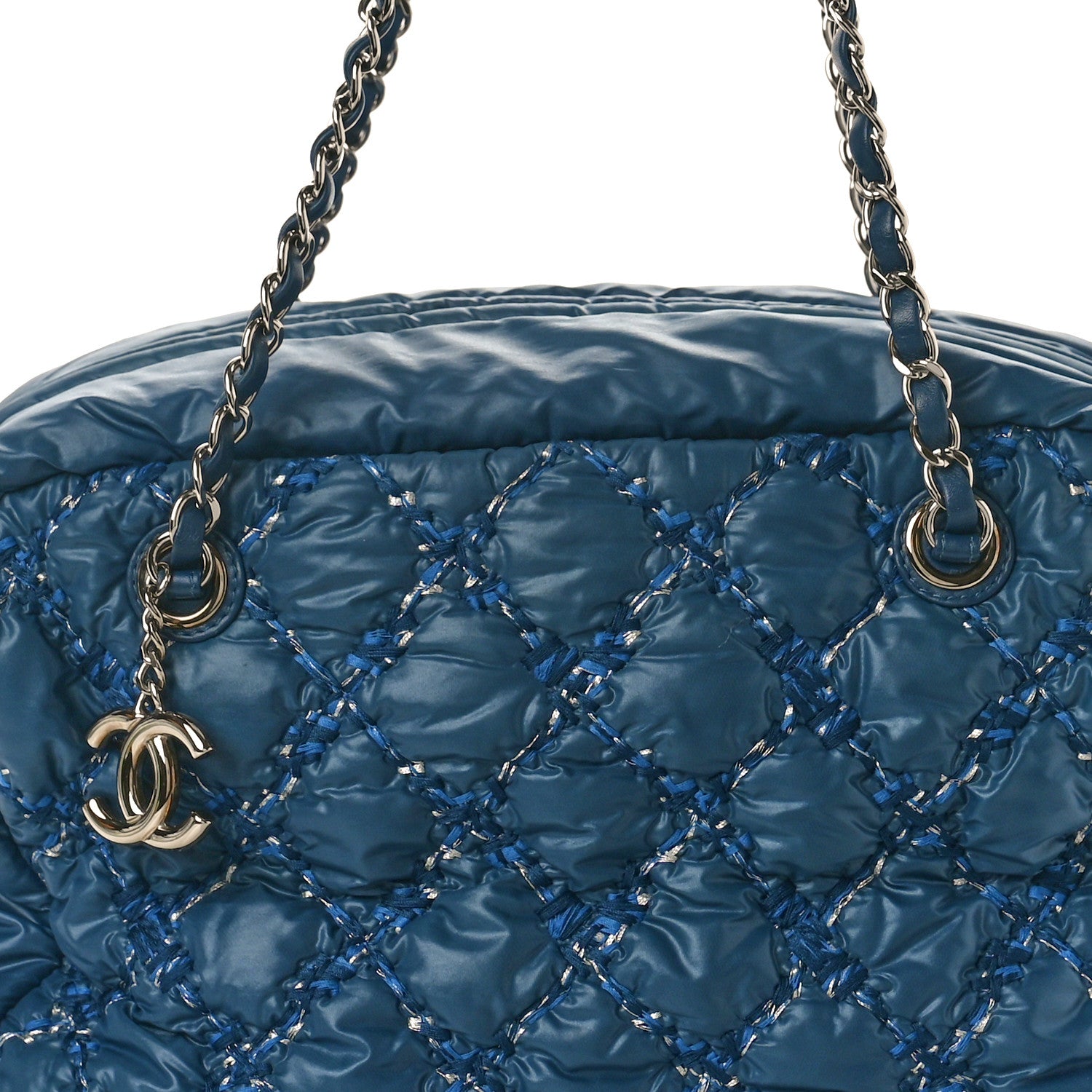 Chanel Nylon Quilted Tweed Stitch Bubble Camera Case Blue 9 of 13