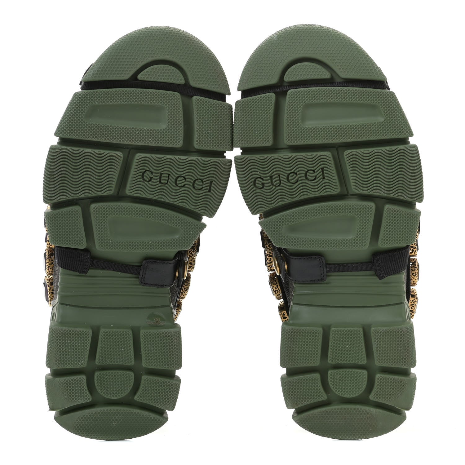 Gucci X SEGA Mesh Suede Calfskin Removable Crystals Flashtrek Sneakers 36 Loess Black Olive Green 6 of 12