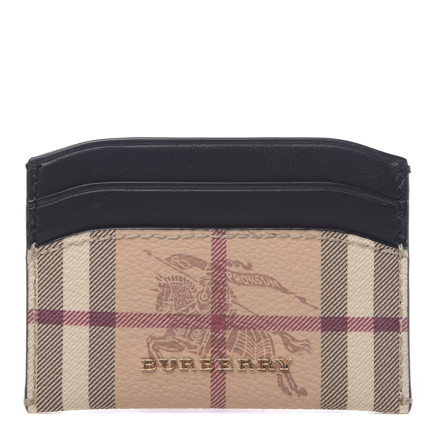Burberry Soft Grain Calfskin Haymarket Check Izzy Card Case Black 1 of 6