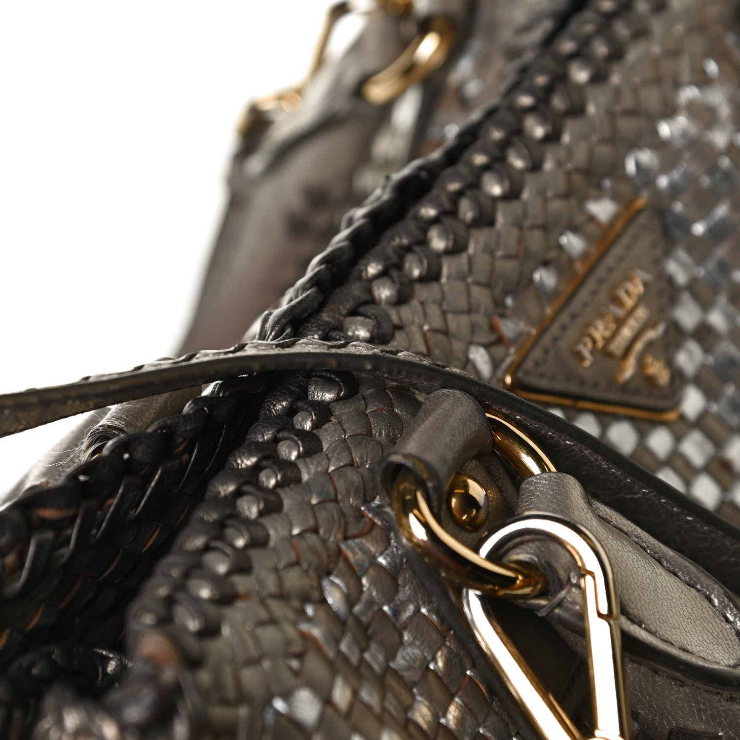 Prada Goatskin Woven Medium Tote Moro 15 of 17