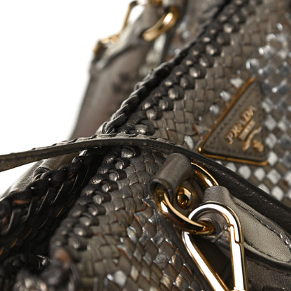Prada Goatskin Woven Medium Tote Moro 15 of 17