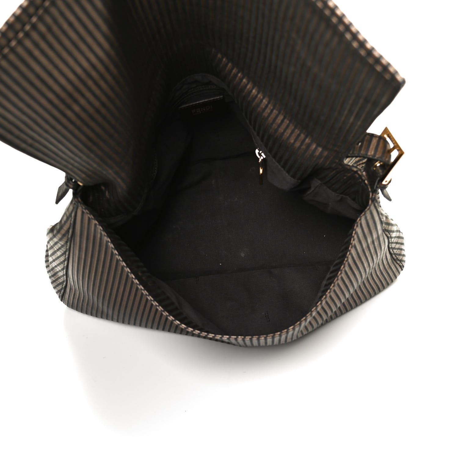 Fendi Metallic Nubuck Striped Big Forever Mama Baguette Black Gold 5 of 11