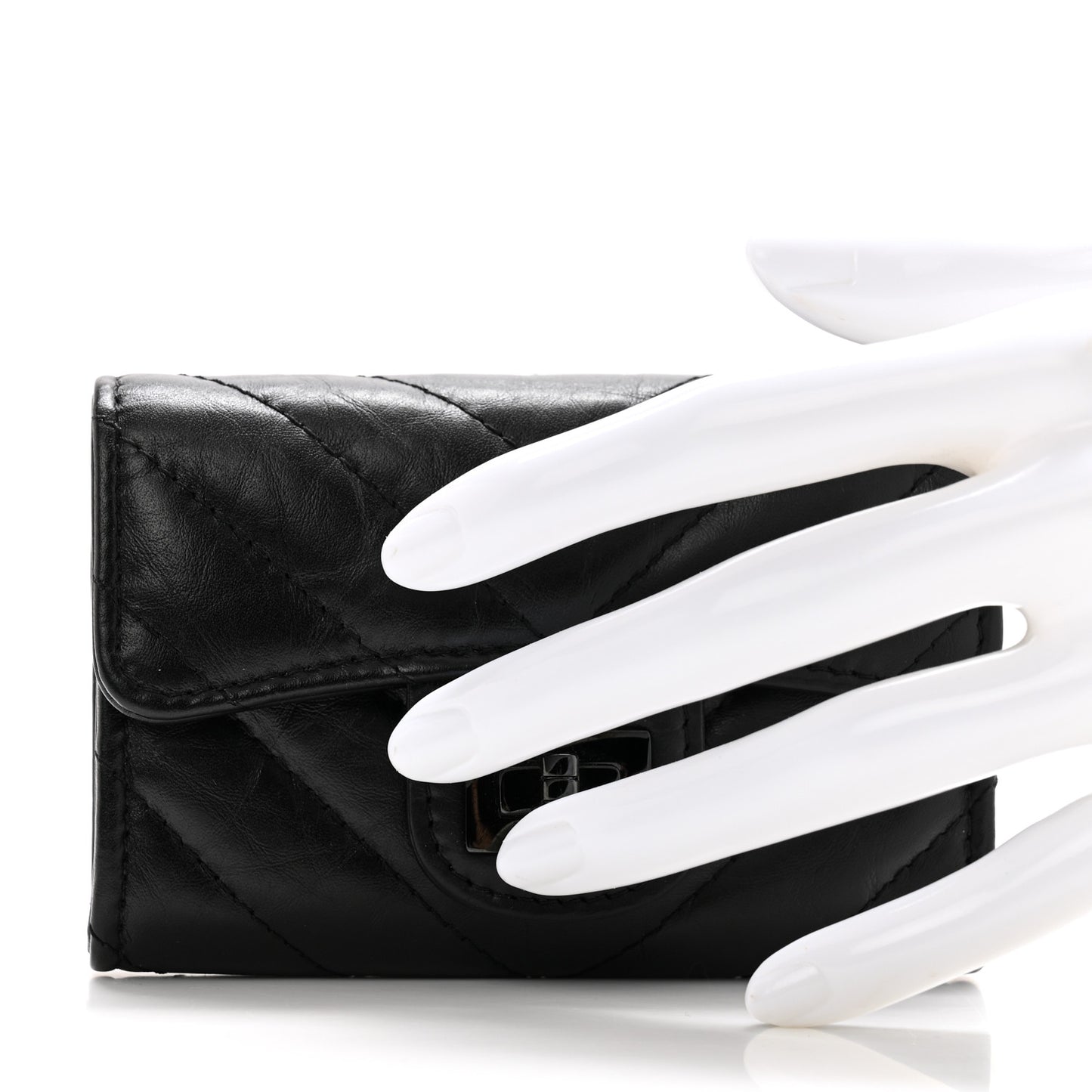 Aged Calfskin Chevron Quilted Reissue Card Holder Wallet So Black