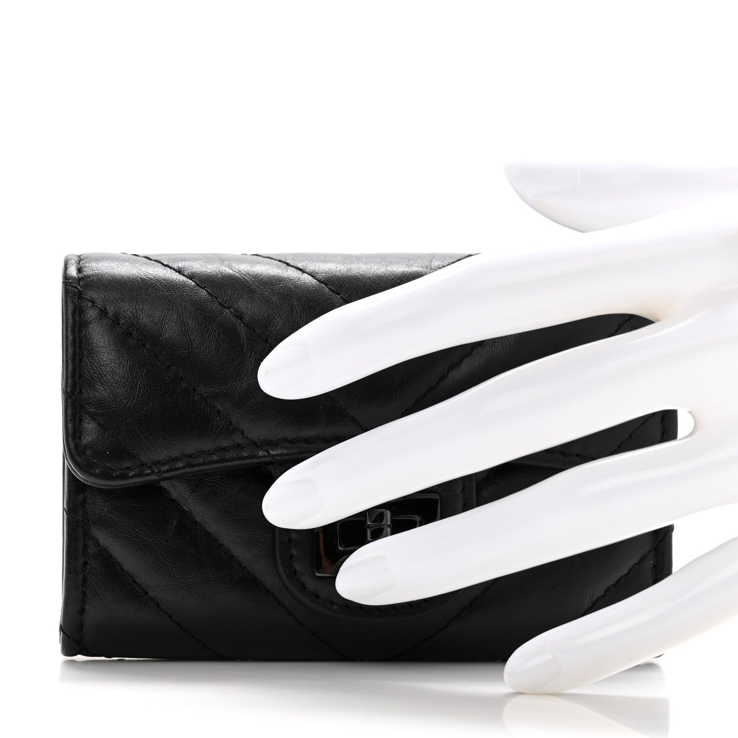 Chanel Aged Calfskin Chevron Quilted Reissue Card Holder Wallet So Black 2 of 10