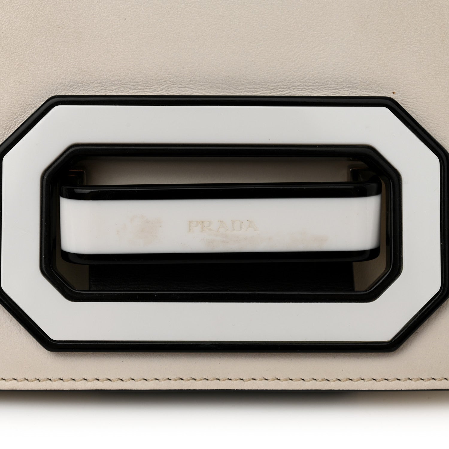 Prada City Calf Plex Ribbon Bag White Black 12 of 17