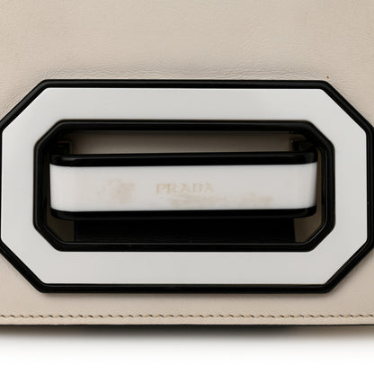 Prada City Calf Plex Ribbon Bag White Black 12 of 17