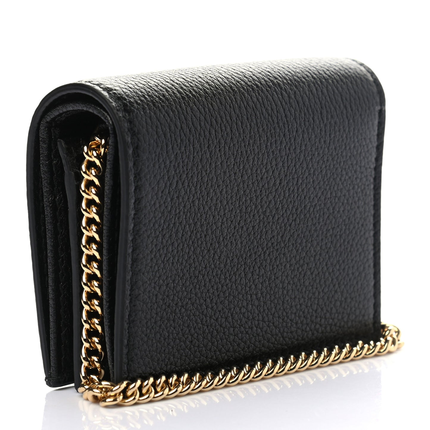 Grainy Calfskin Zumi Chain Card Case Wallet Black