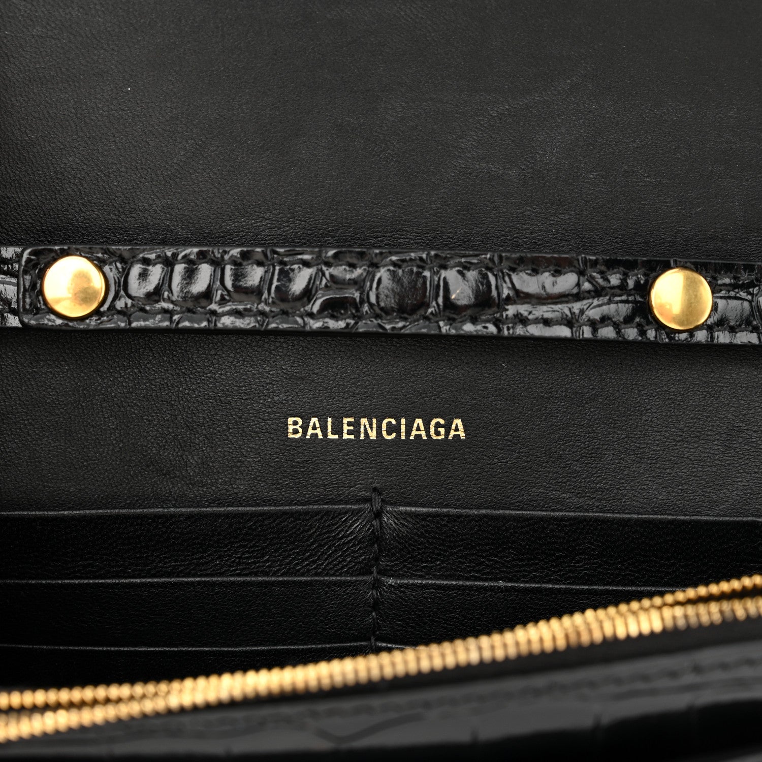 Balenciaga Shiny Calfskin Crocodile Embossed Hourglass Chain Bag Black 5 of 10