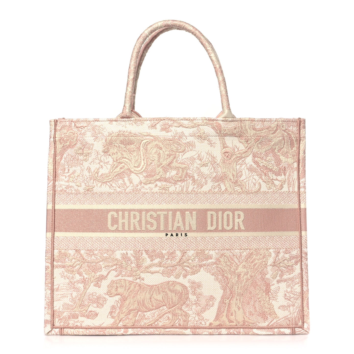 Canvas Toile De Jouy Embroidered Large Book Tote Pink