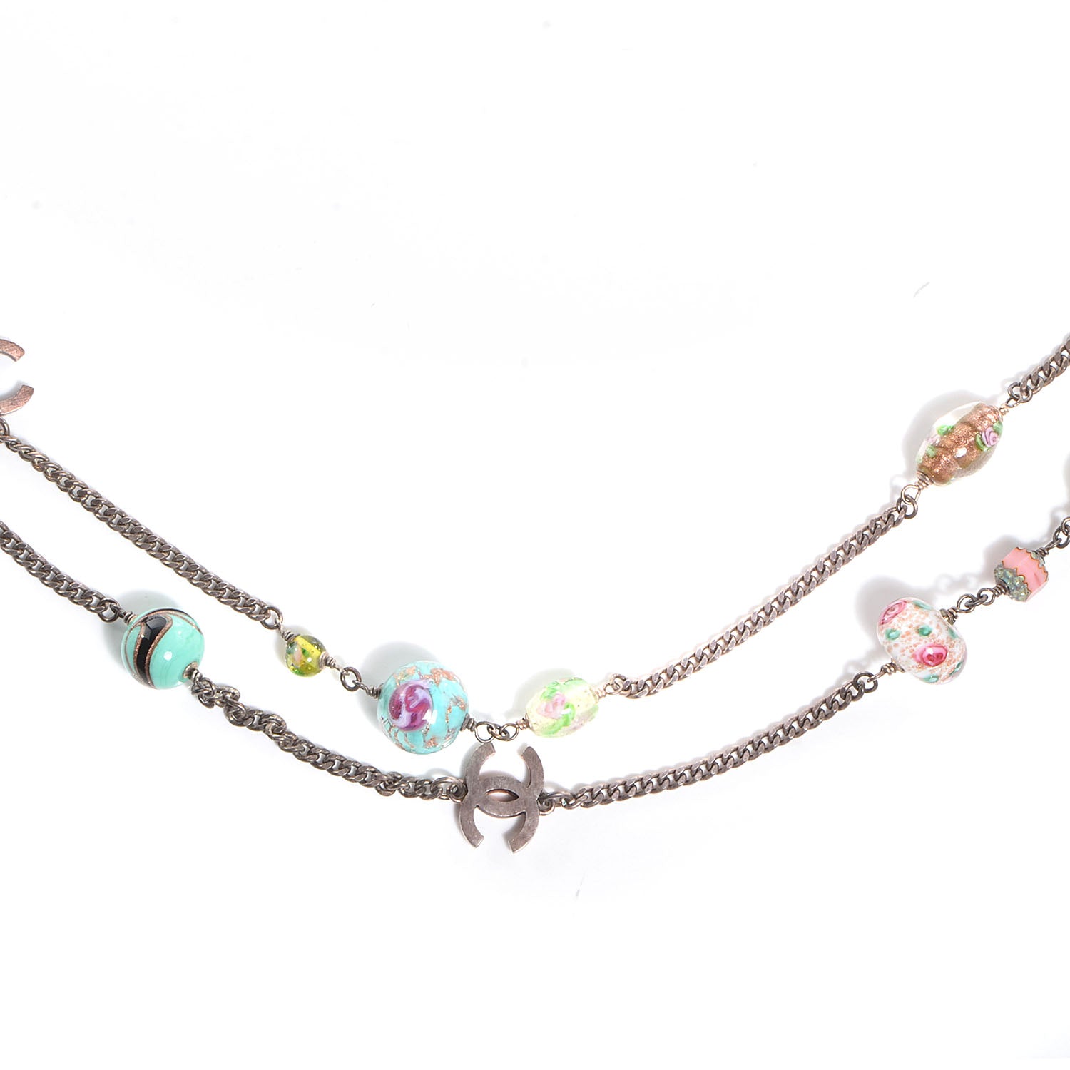 Chanel Beaded CC Long Strand Necklace Silver Multicolor 3 of 5