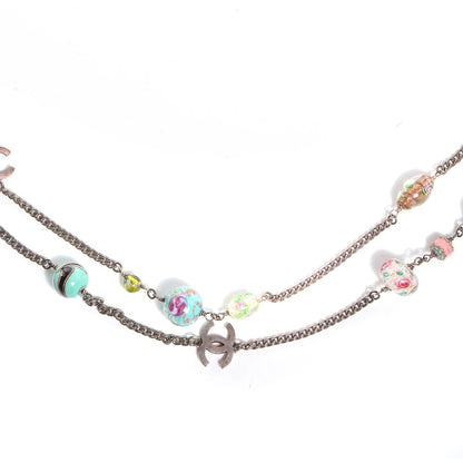 Chanel Beaded CC Long Strand Necklace Silver Multicolor 3 of 5