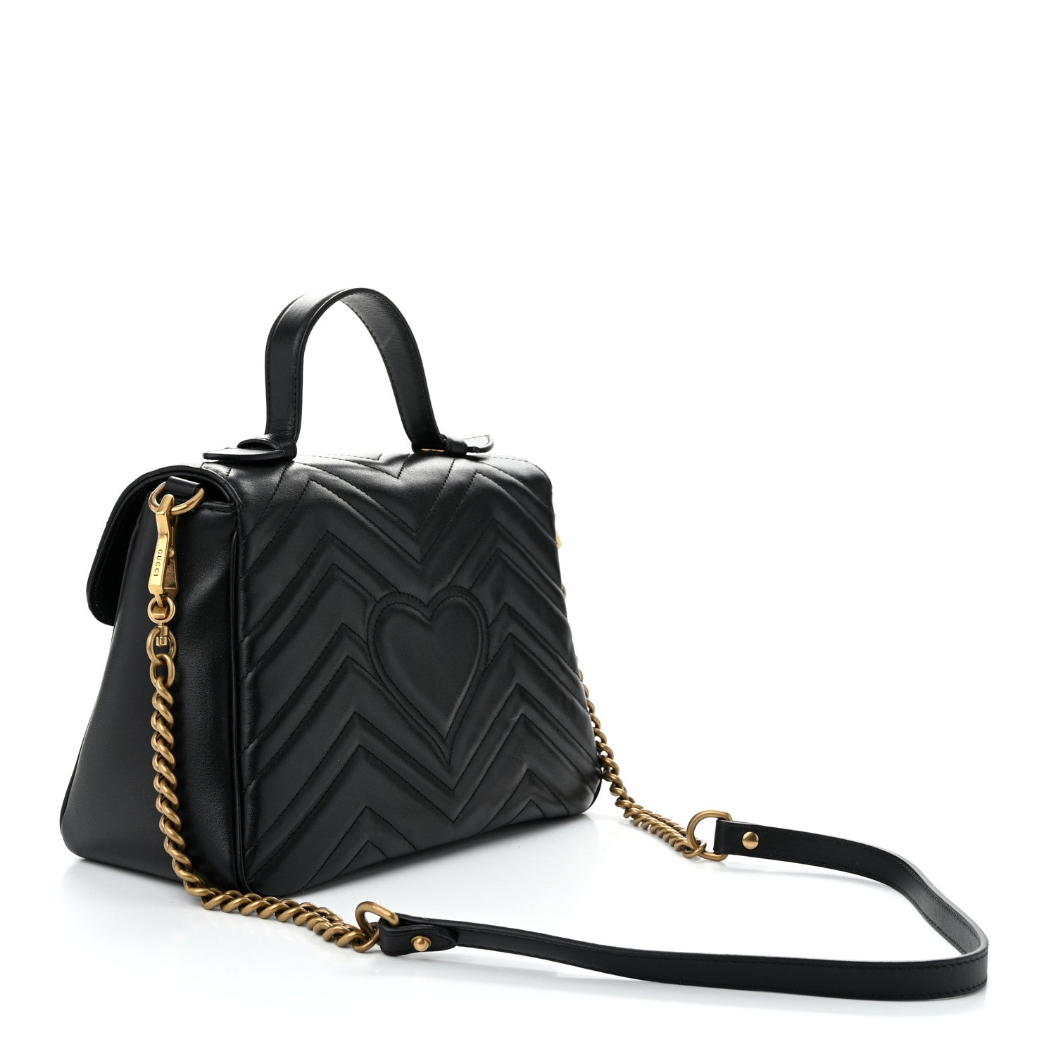 Gucci Calfskin Matelasse Small GG Marmont Top Handle Shoulder Bag Black 3 of 10