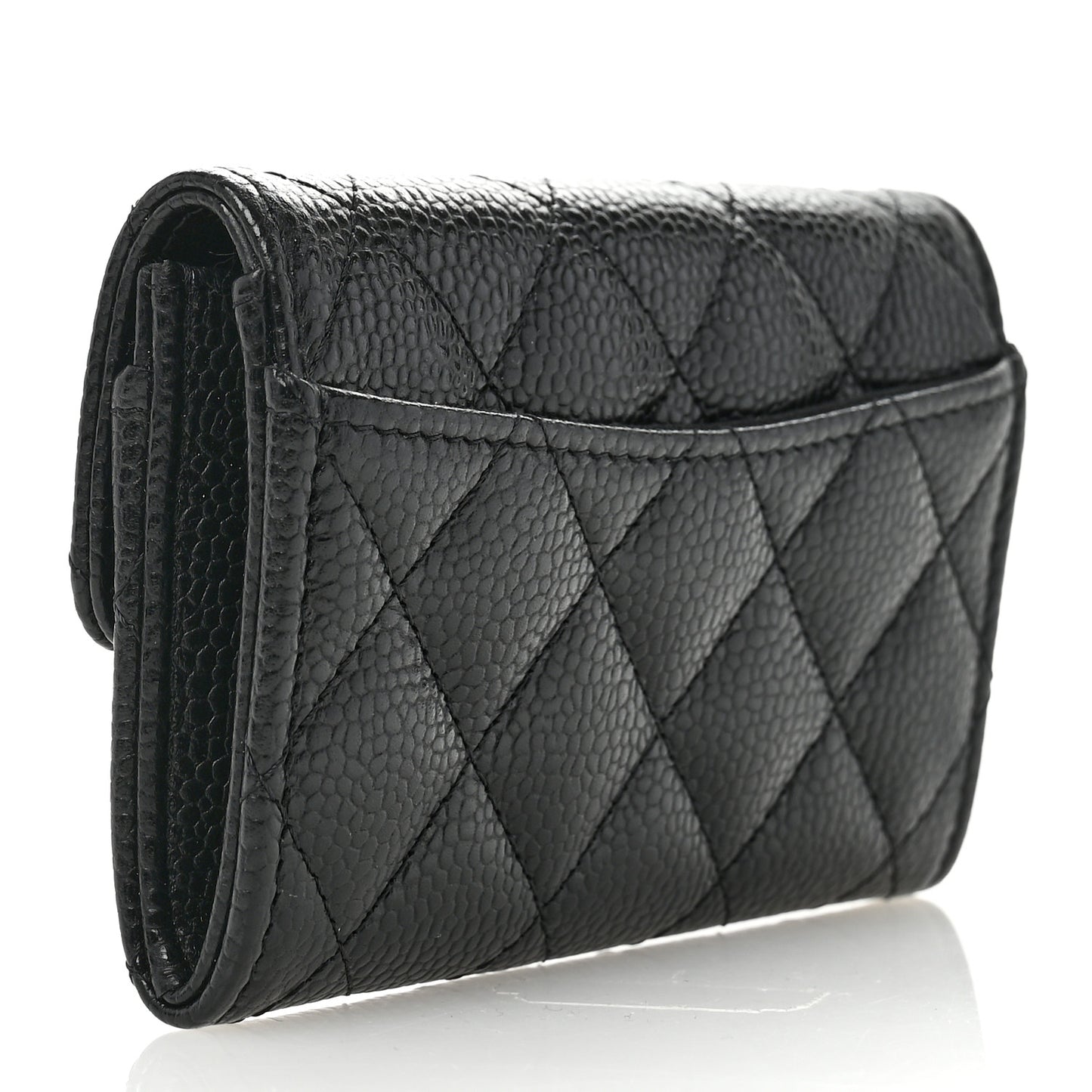 Caviar Quilted Flap Card Holder Wallet Black