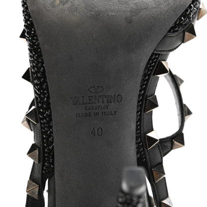 Valentino Garavani Calfskin Crystal Embellished Rockstud Ankle Strap 100mm Pumps 40 Black 6 of 9