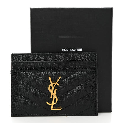 Saint Laurent Grain De Poudre Matelasse Chevron Monogram Credit Card Case Black 8 of 8