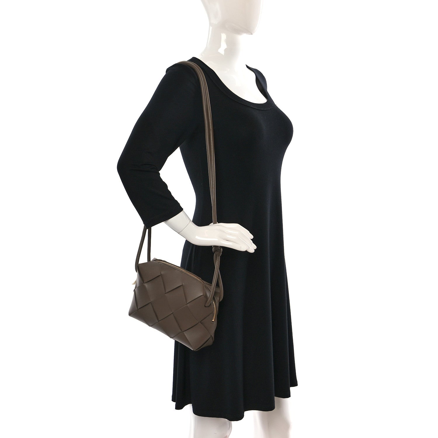 Bottega Veneta Lambskin Maxi Intrecciato Small Cassette Camera Bag Taupe Grey 2 of 8
