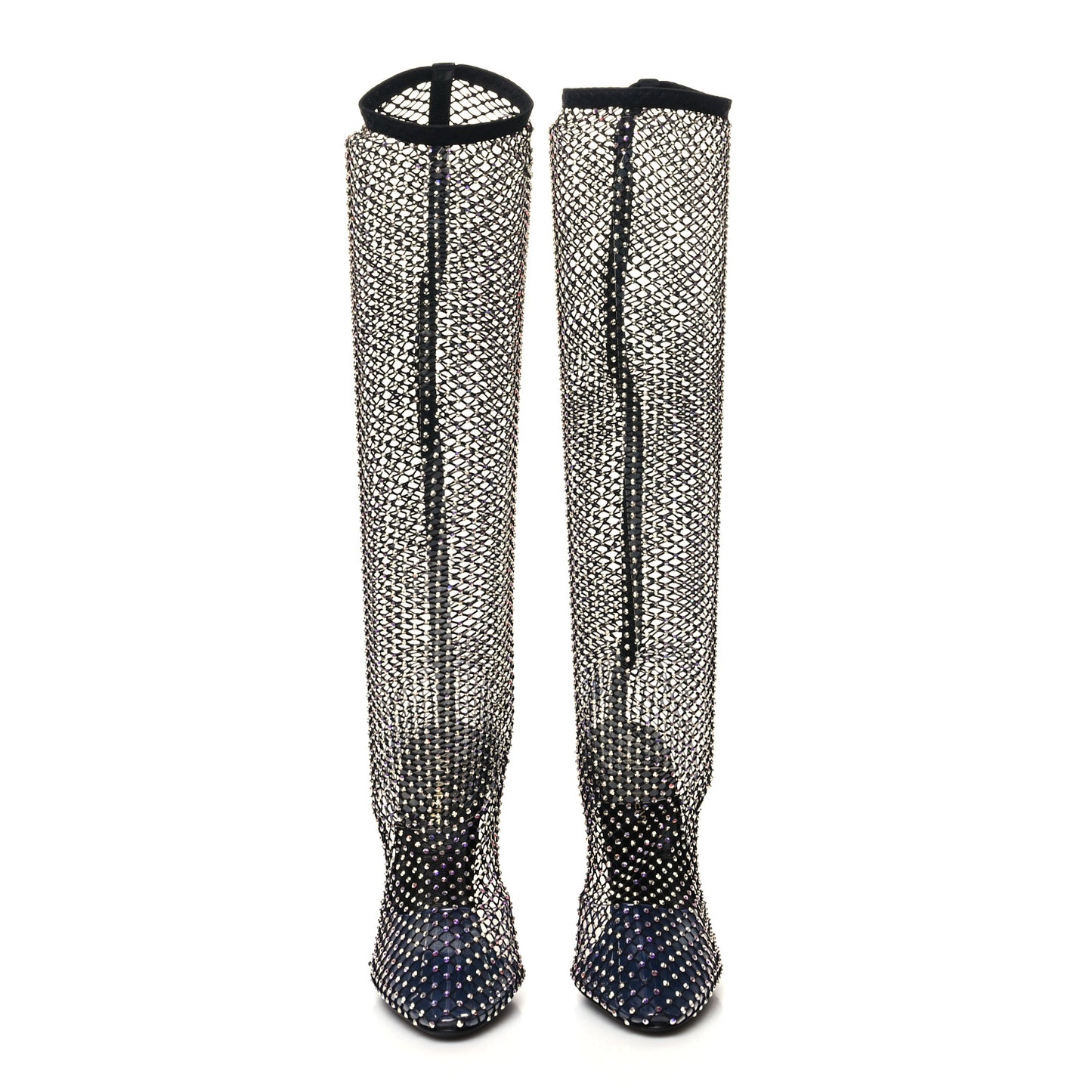 Mesh Crystal 68 Knee High Boots 38 Black