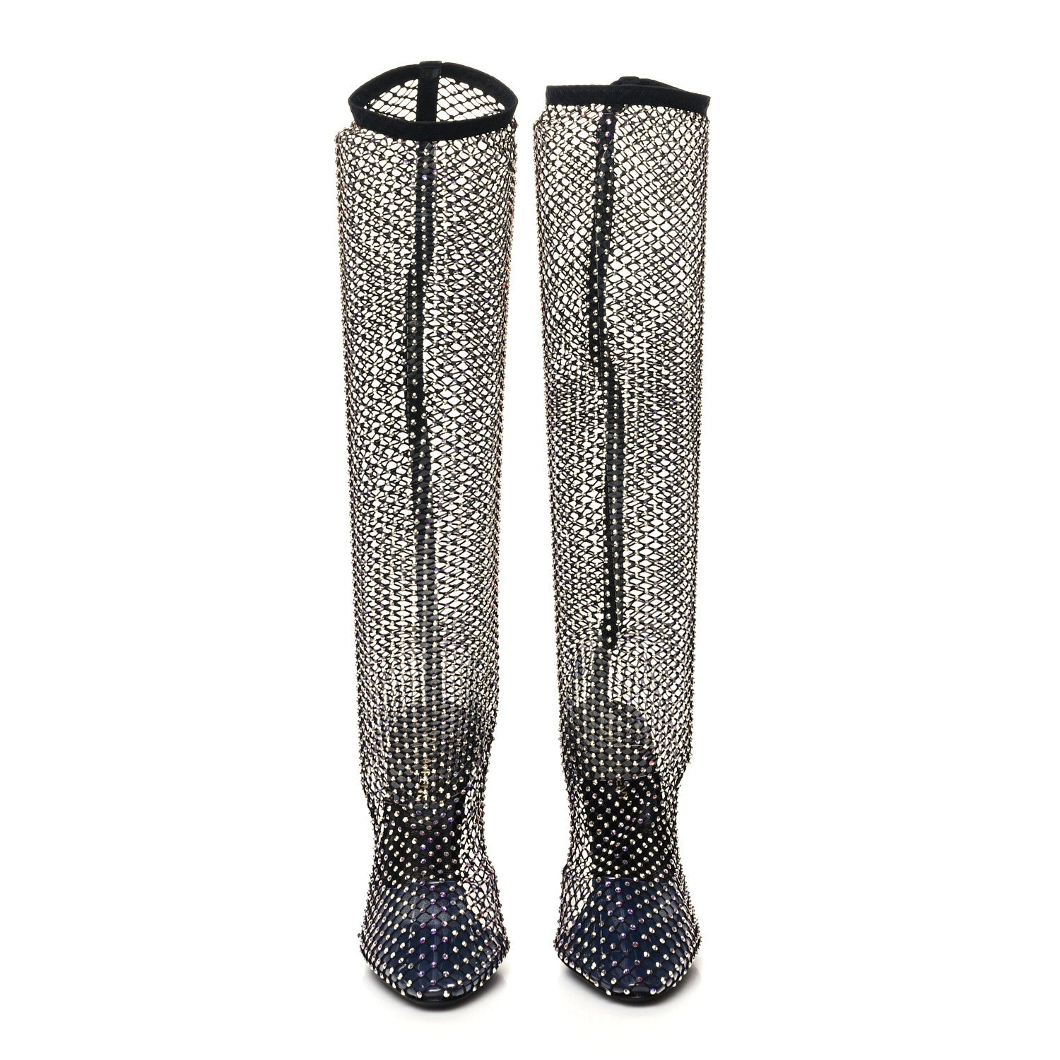 Saint Laurent Mesh Crystal 68 Knee High Boots 38 Black 2 of 7
