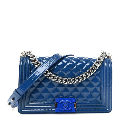 Chanel Patent Calfskin Quilted Medium Plexiglass Boy Flap Blue 1 of 11