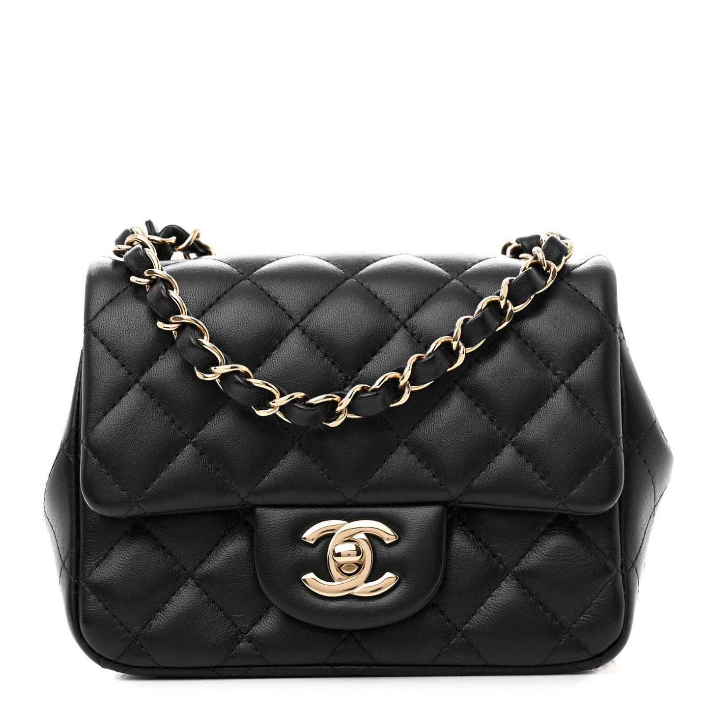 Lambskin Quilted Mini Square Flap Black