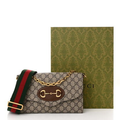 Gucci GG Supreme Monogram Azalea Calfskin Web Small Horsebit 1955 Crossbody Bag Beige Ebony Brown Sugar 10 of 10