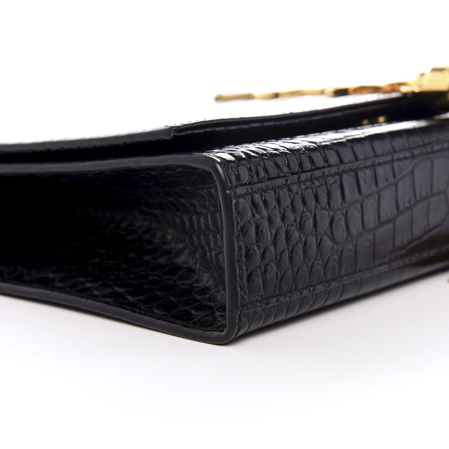 Calfskin Crocodile Embossed Medium Classic Monogram Kate Tassel Satchel Black