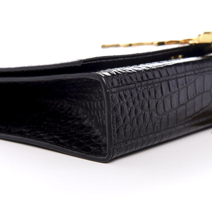Saint Laurent Calfskin Crocodile Embossed Medium Classic Monogram Kate Tassel Satchel Black 6 of 8