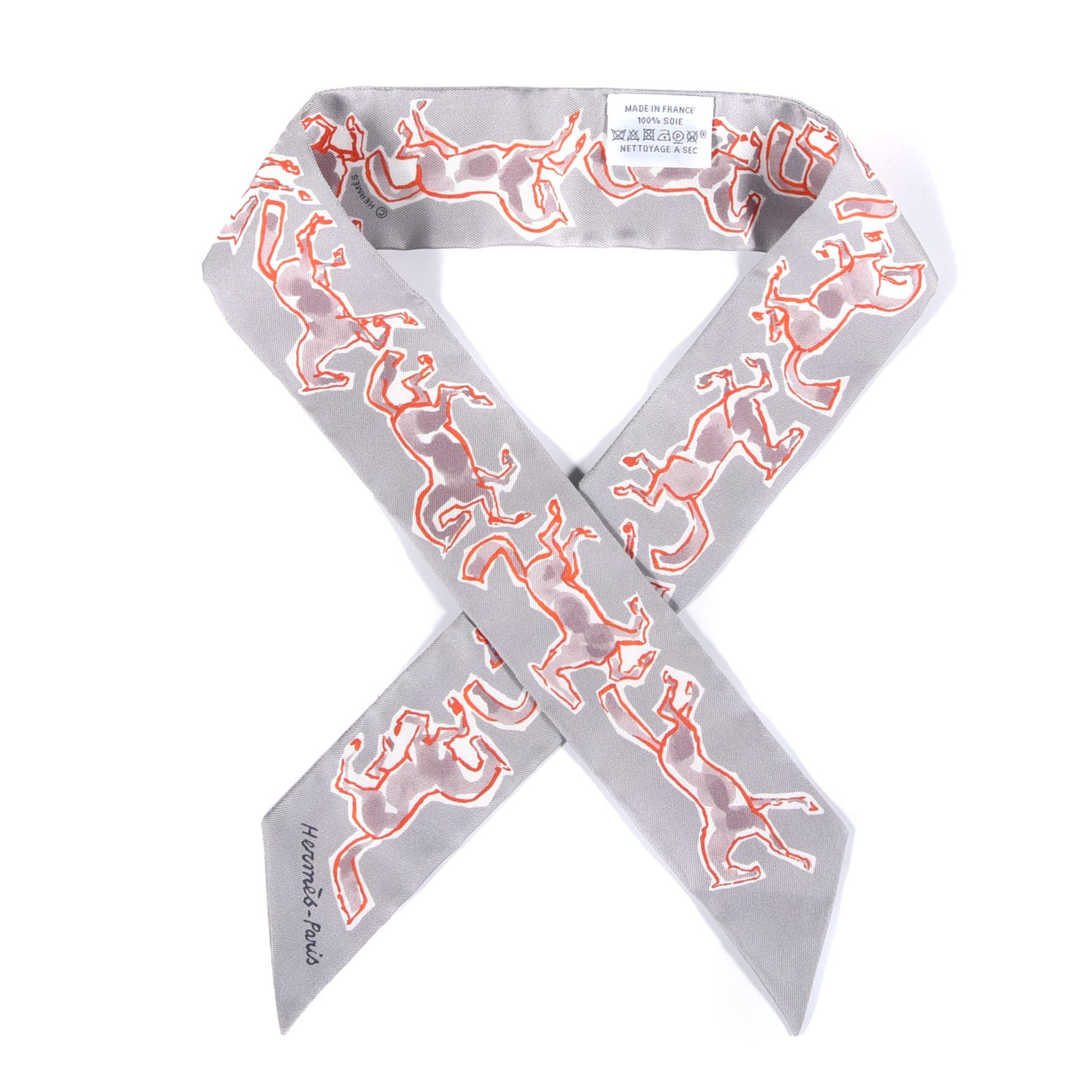 Silk Chevaux En Liberte Twilly Gris Perle Rouge White