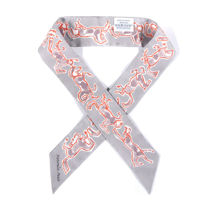 Hermes Silk Chevaux En Liberte Twilly Gris Perle Rouge White 1 of 4