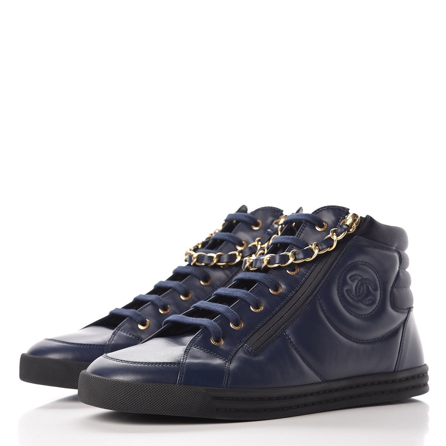 Calfskin Mens Zipped Sneakers 43 Navy