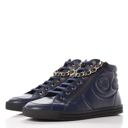 Chanel Calfskin Mens Zipped Sneakers 43 Navy 3 of 9