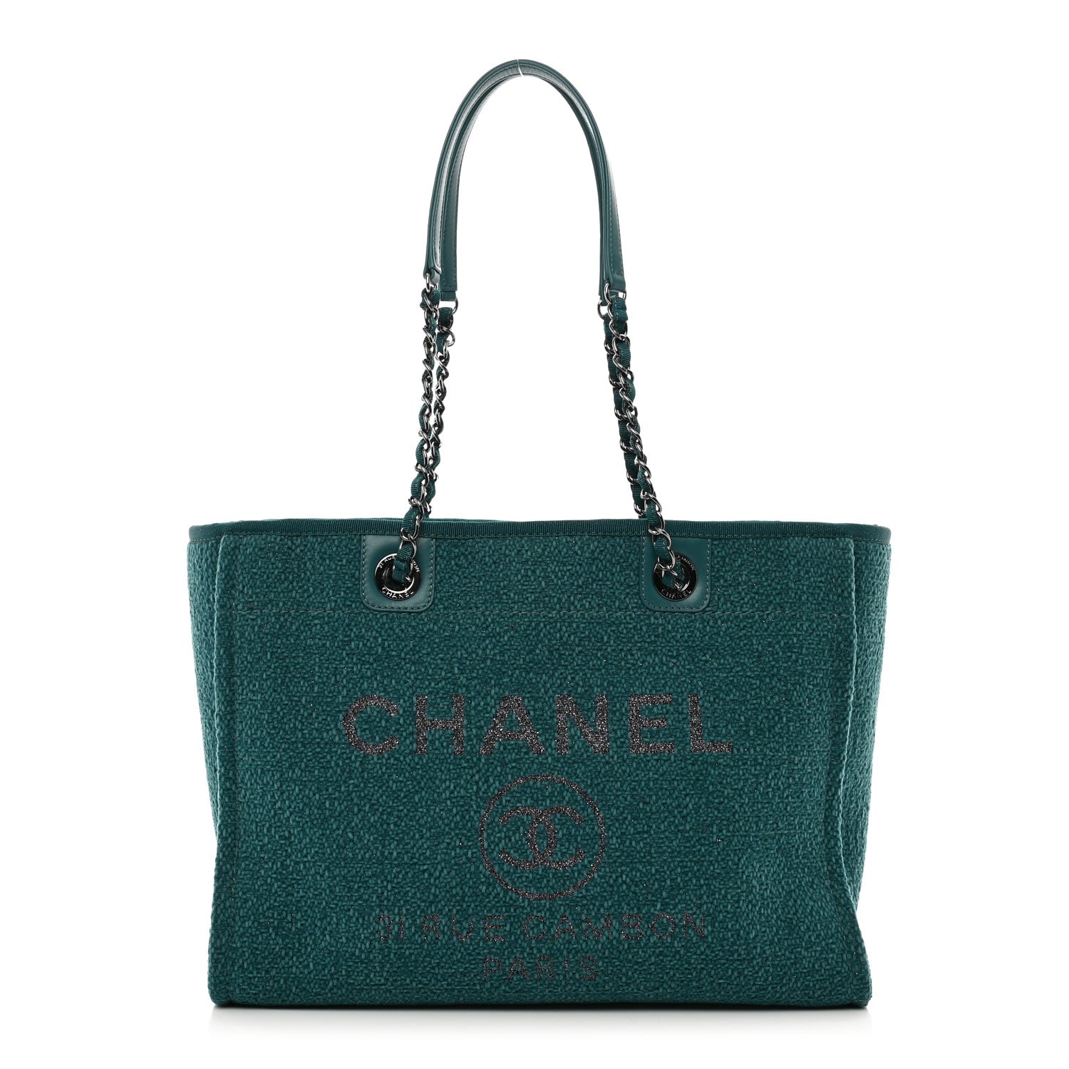 Chanel Lurex Boucle Small Deauville Tote Turquoise 1 of 10