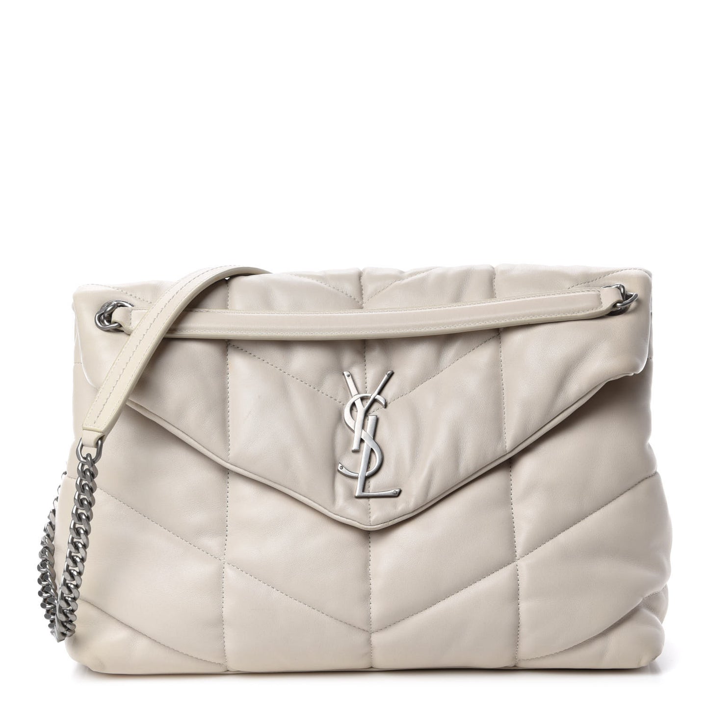 Lambskin Quilted Medium Loulou Puffer Monogram Chain Satchel Crema Soft