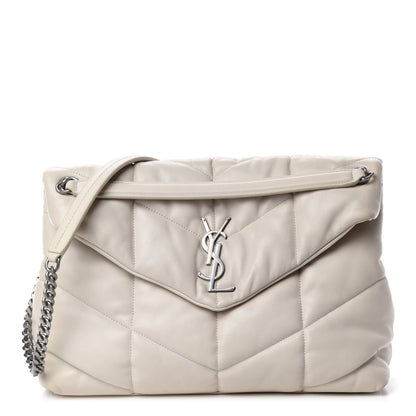 Saint Laurent Lambskin Quilted Medium Loulou Puffer Monogram Chain Satchel Crema Soft 1 of 15