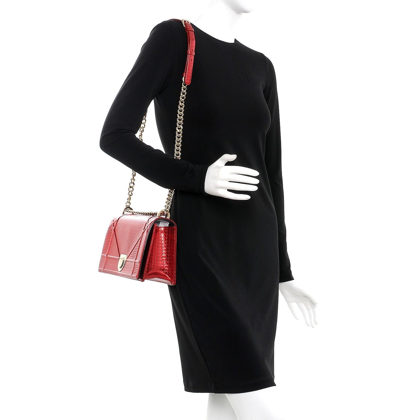 Metallic Patent Micro-Cannage Medium Diorama Flap Bag Red