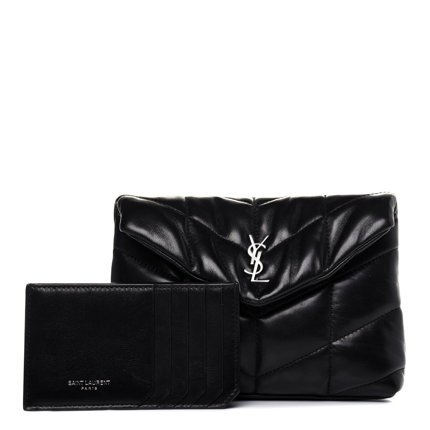 Saint Laurent Lambskin Monogram Loulou Puffer Pouch Clutch Black 1 of 17
