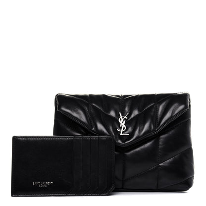 Saint Laurent Lambskin Monogram Loulou Puffer Pouch Clutch Black 1 of 17