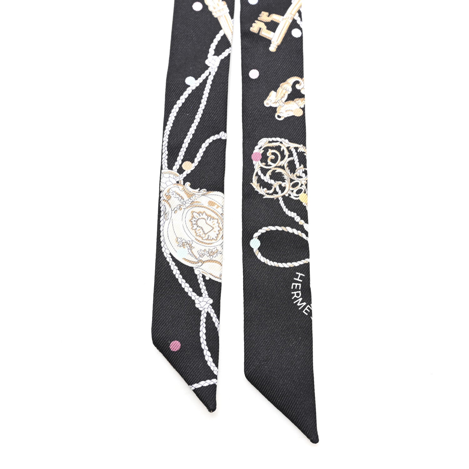 Hermes Silk Les Cles A Pois Doll Twilly Black Beige Rose Multicolor 2 of 3