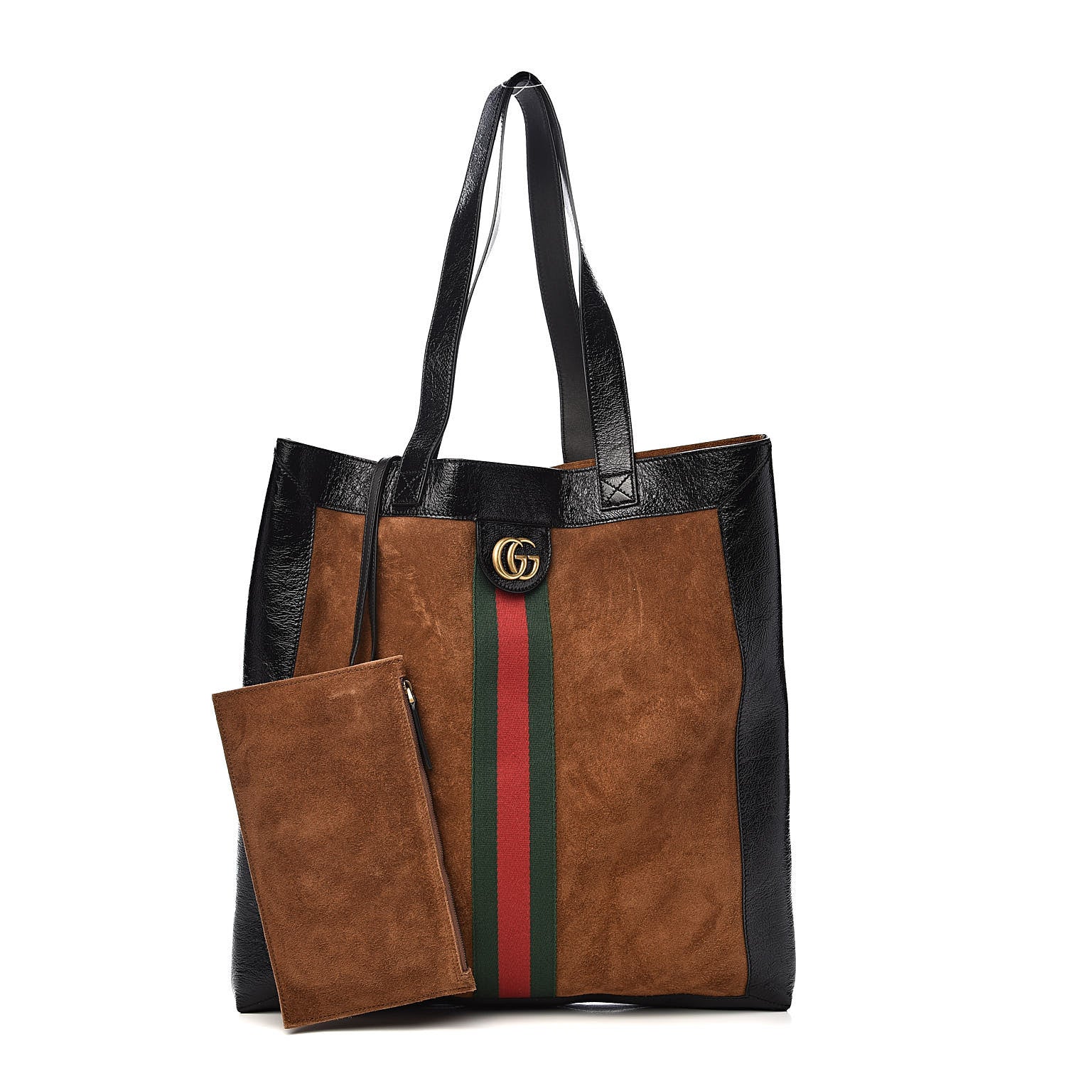 Gucci Suede Patent Web Large Ophidia Vertical Shopping Tote Nocciola Black 1 of 11