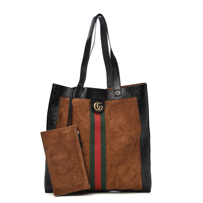 Gucci Suede Patent Web Large Ophidia Vertical Shopping Tote Nocciola Black 1 of 11