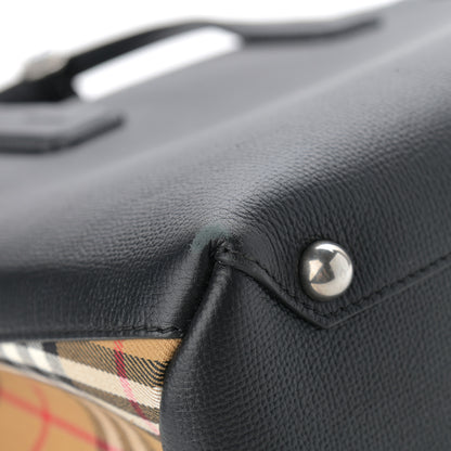 Burberry Derby Calfskin Vintage Check Medium Banner Tote Black 10 of 15