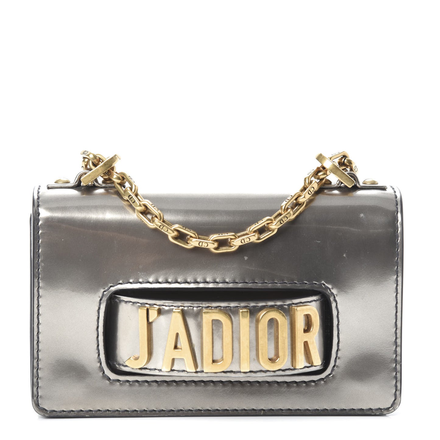 Metallic Calfskin J'Adior Mini Chain Flap Bag Silver