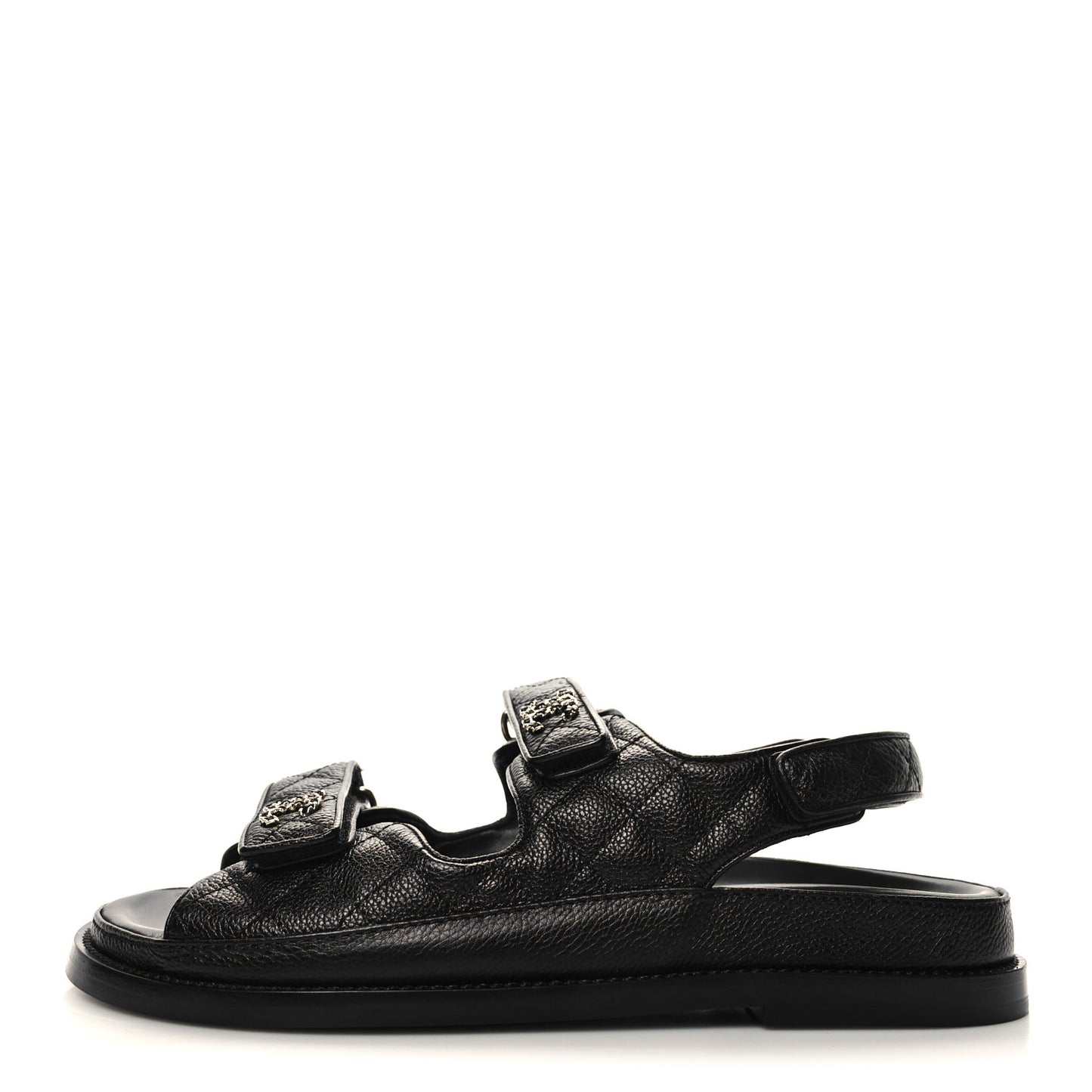 Grained Calfskin Velcro Dad Sandals 40 Black