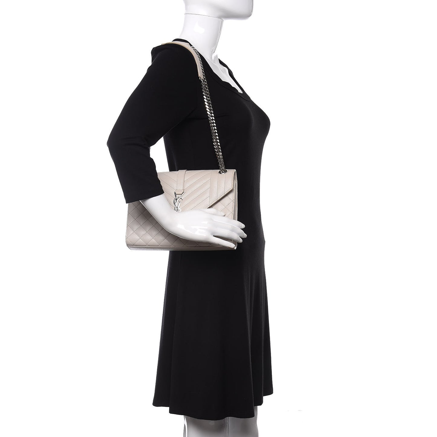 Grain De Poudre Textured Mixed Matelasse Medium Triquilt Monogram Satchel Porcellana
