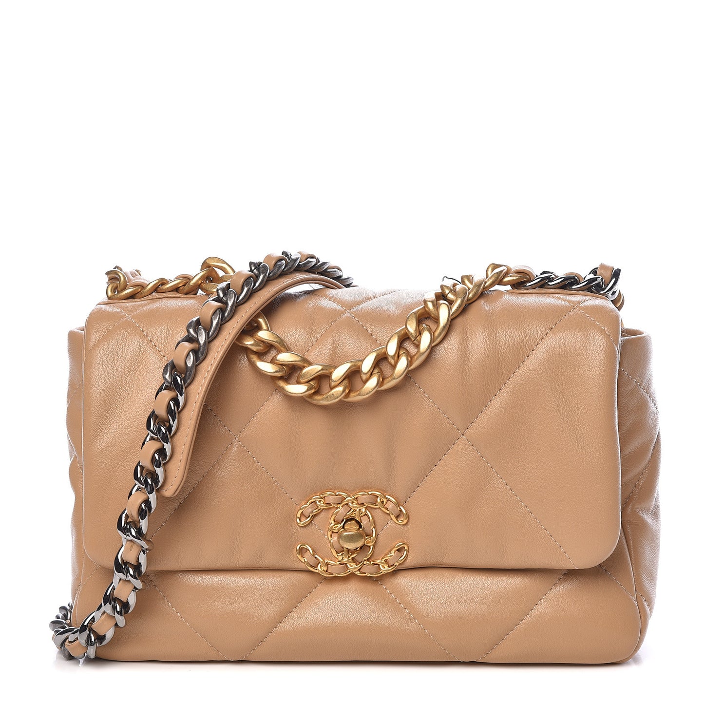 Lambskin Quilted Medium 19 Flap Dark Beige