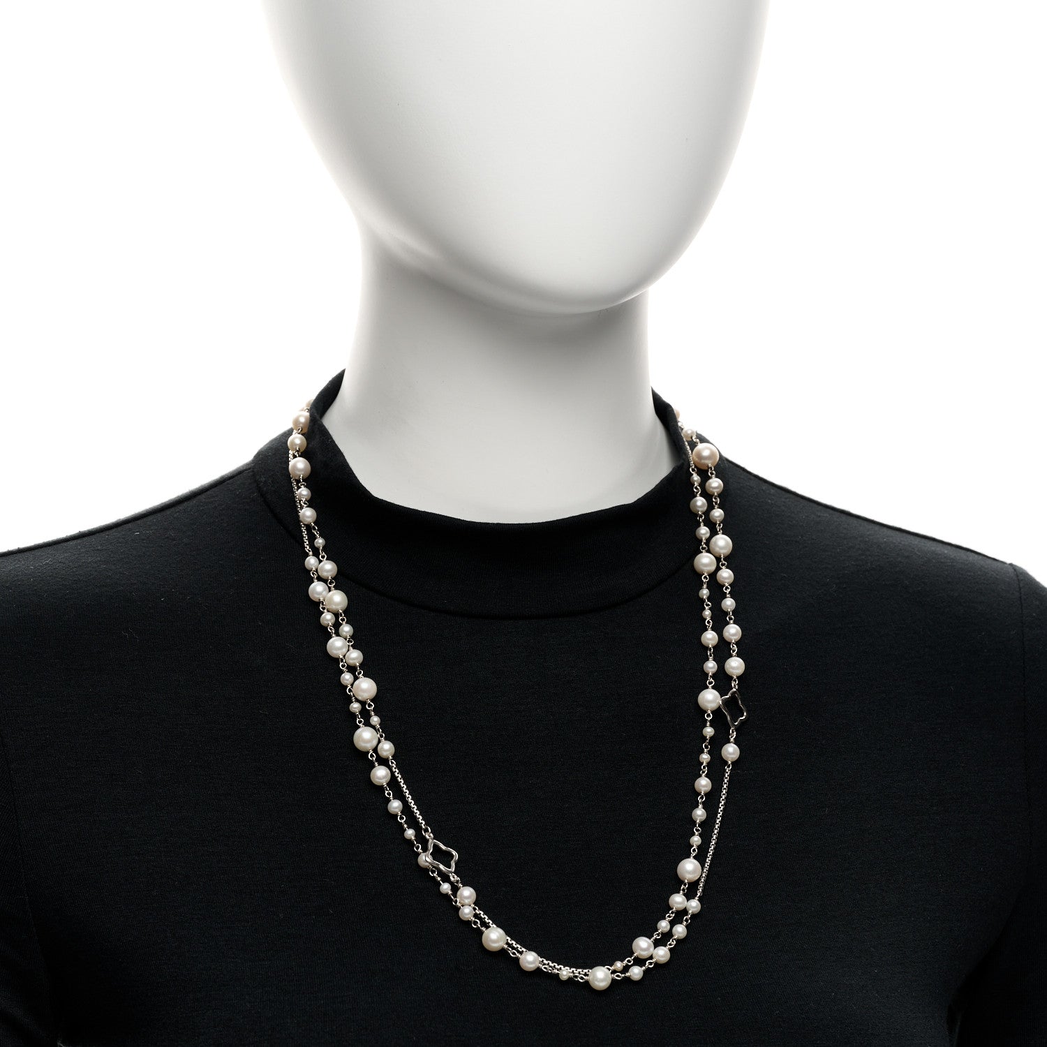 David Yurman Sterling Silver Cultured Pearl Quatrefoil Long Chain Necklace 2 of 4