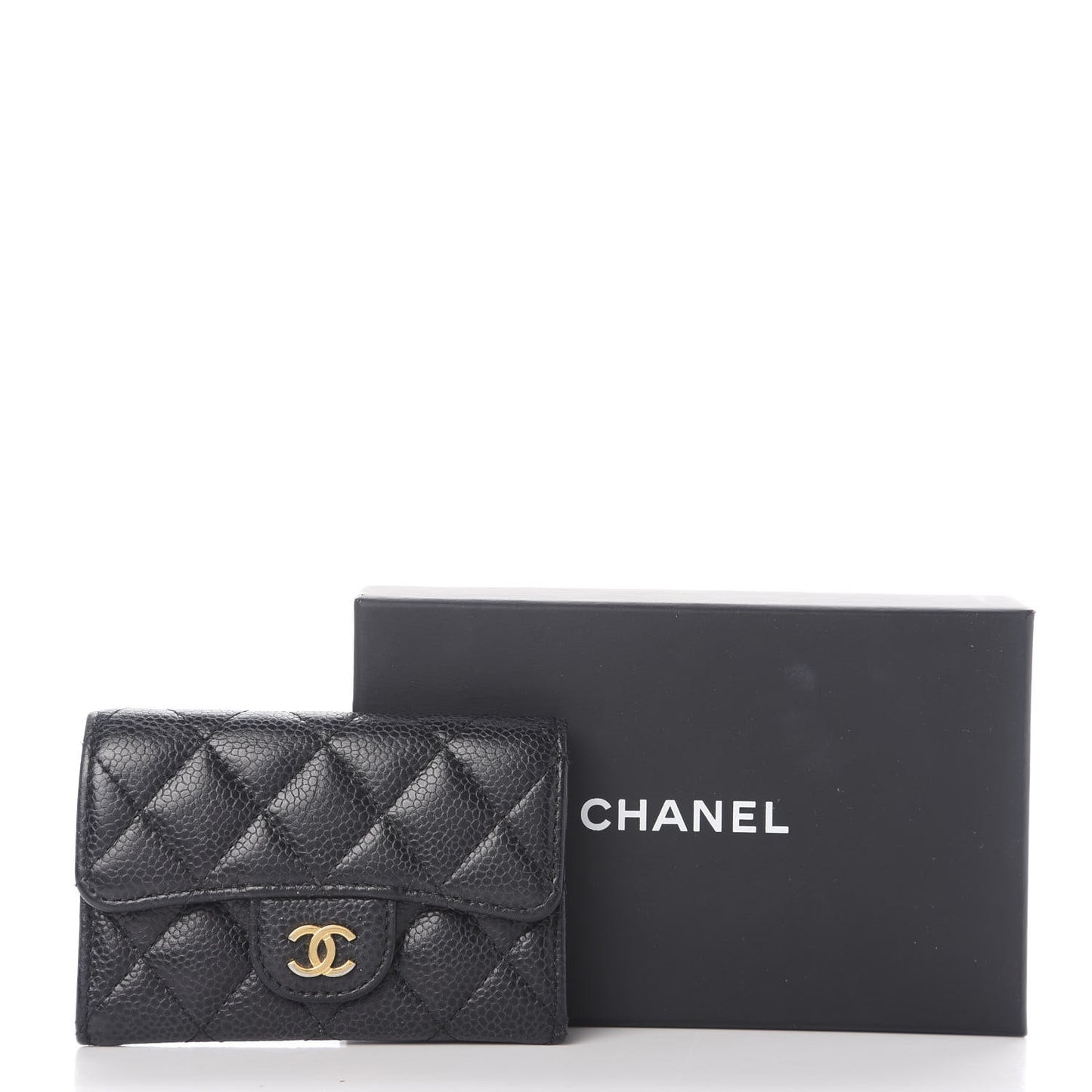 Caviar Quilted Flap Card Holder Black