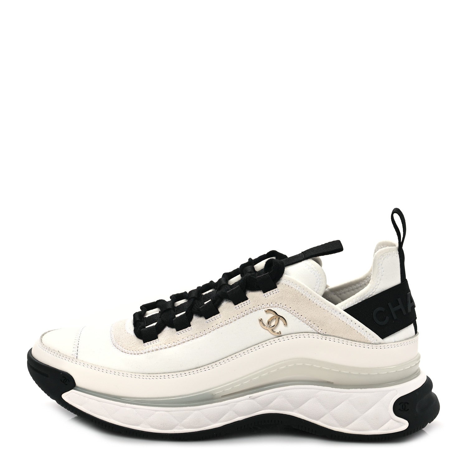 Chanel Velvet Calfskin Mixed Fibers CC Sneakers 39 Ivory Black 1 of 8