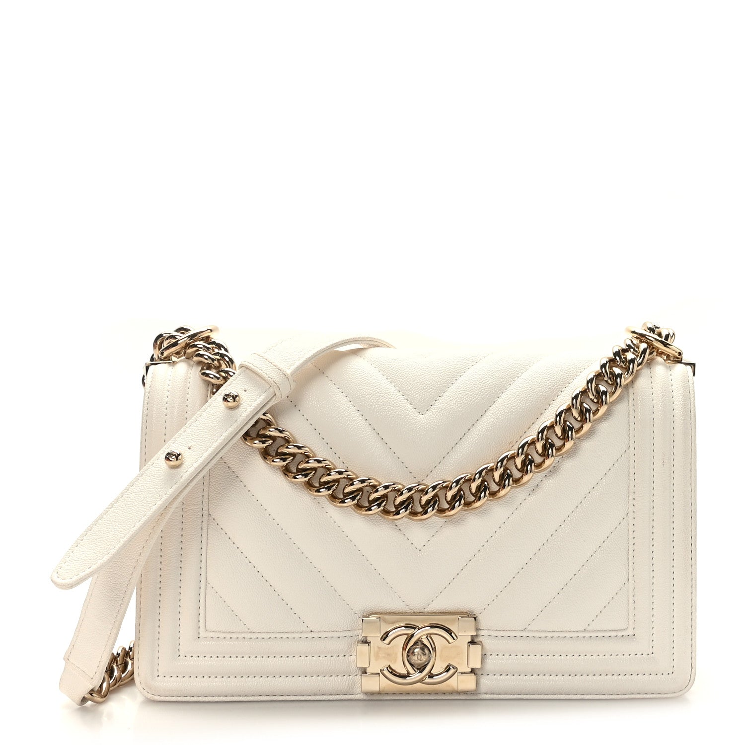 Chanel Caviar Chevron Quilted Medium Boy Flap White 1 of 9