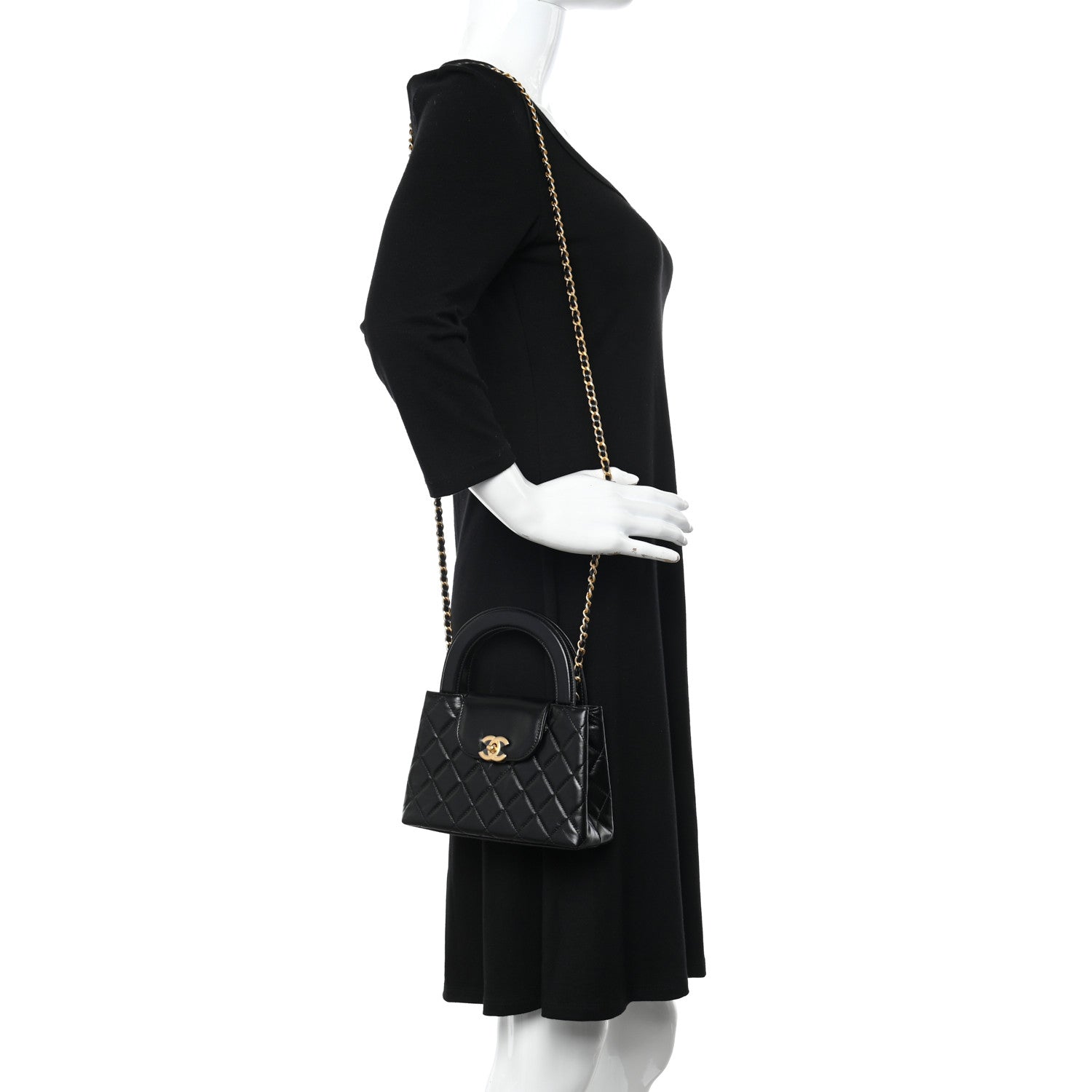 Chanel Shiny Aged Calfskin Quilted Nano Kelly Shopper Black 2 of 14